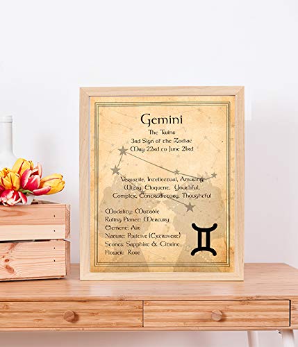 Gemini- The Twins- Zodiac Sign Wall Art. 8 x 10" Print Wall Print-Ready to Frame. Constellation Design-Astrology Decor for Home-Office-Bedroom. Horoscope's Adjectives-Primary Elements. Great Gift!