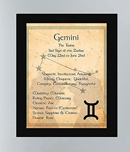 Gemini- The Twins- Zodiac Sign Wall Art. 8 x 10" Print Wall Print-Ready to Frame. Constellation Design-Astrology Decor for Home-Office-Bedroom. Horoscope&