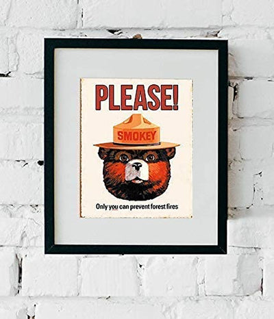 Smokey Bear Wall Print-"PLEASE-Only You Can Prevent Forest Fires"-8 x 10" Retro Distressed Wall Art Print-Ready to Frame. Perfect Home-Office-Bar-Man Cave Decor. Great Gift For Nostalgia Fans.