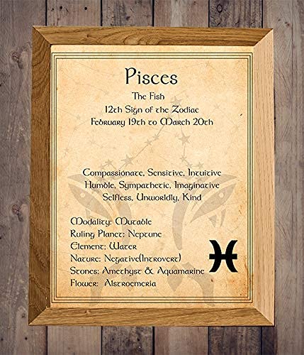 Pisces-The Fish- Zodiac Sign Wall Art. 8 x 10" Print Wall Print-Ready to Frame. Constellation Design-Astrology Decor for Home-Office-Bedroom. Horoscope's Adjectives-Primary Elements. Great Gift!