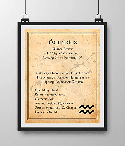 Aquarius-Water Bearer Zodiac Sign Wall Art. 8 x 10 Print Wall Print-Ready to Frame. Constellation Design-Astrology Decor for Home-Office-Bedroom. Horoscope&