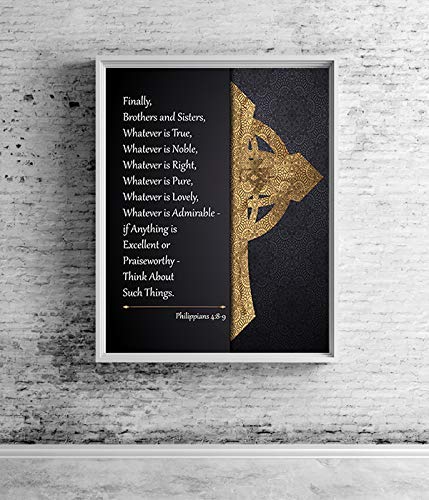 Philippians 4:8."Whatever is True-Think About Such Things"- Bible Verse Wall Art- 8x10"- Modern Scripture Wall Print-Ready to Frame. Inspirational Home-Office-Church Decor. Perfect Christian Gift.