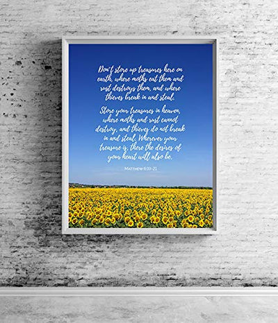 ?Don't Store Up Treasures Here On Earth?- Matthew 6:19-21- Bible Verse Wall Art- 8 x 10" Modern Typographic Design. Scripture Wall Print-Ready to Frame. Home-Office-Church D?cor. Great Christian Gift!