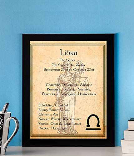 Libra-The Scales Zodiac Sign Wall Art. 8 x 10" Print Wall Print-Ready to Frame. Constellation Design-Astrology Decor for Home-Office-Bedroom. Horoscope's Adjectives-Primary Elements. Great Gift!