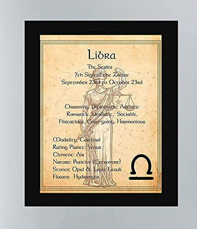 Libra-The Scales Zodiac Sign Wall Art. 8 x 10" Print Wall Print-Ready to Frame. Constellation Design-Astrology Decor for Home-Office-Bedroom. Horoscope's Adjectives-Primary Elements. Great Gift!