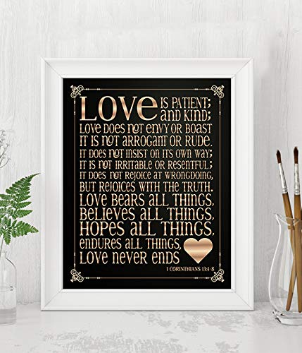 1 Corinthians 13:4?8."Love is Patient &amp; Kind"- Christian Wall Decor- 8x10" - Scripture Wall Art Typography Print- Ready to Frame. Home D?cor, Wedding D?cor- Perfect Wedding &amp; Anniversary Gift!