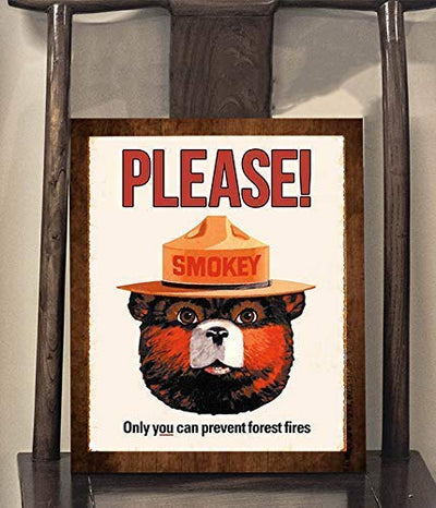 Smokey Bear Wall Print-"PLEASE-Only You Can Prevent Forest Fires"-8 x 10" Retro Distressed Wall Art Print-Ready to Frame. Perfect Home-Office-Bar-Man Cave Decor. Great Gift For Nostalgia Fans.