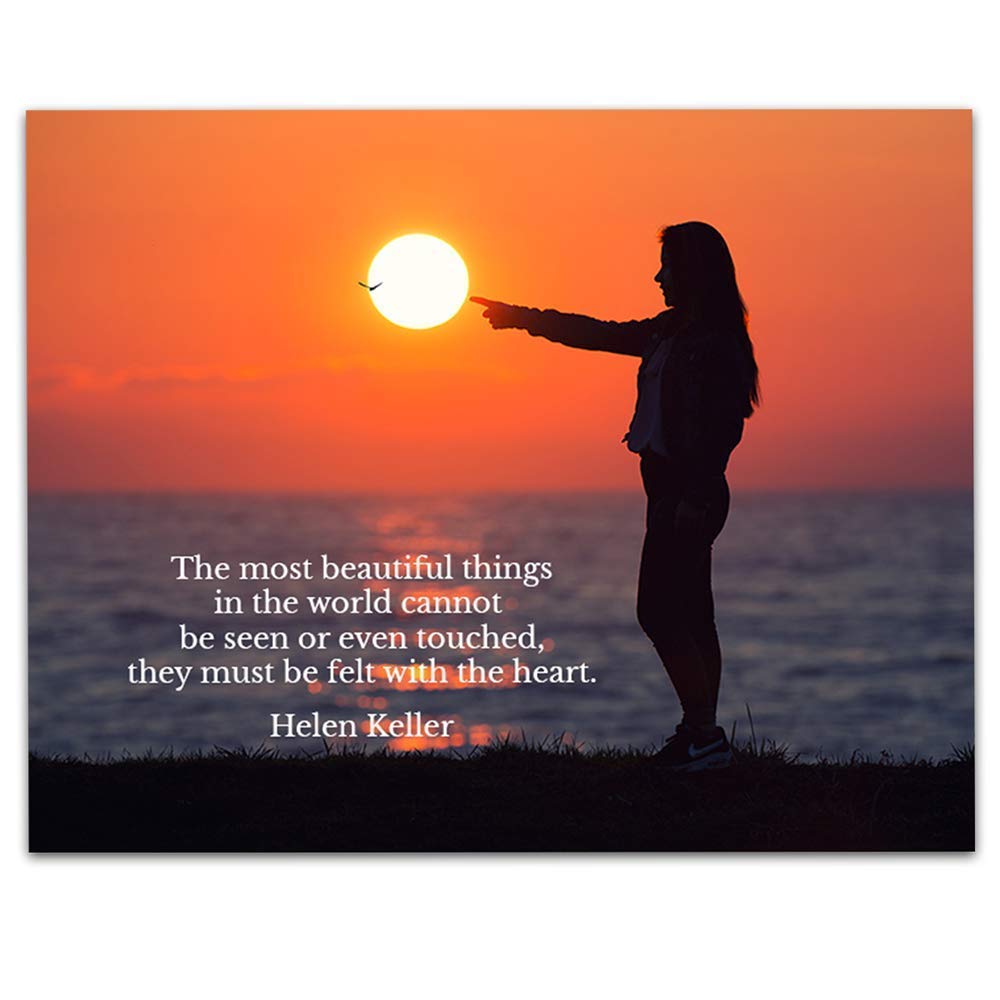 Helen Keller Quotes-"The Most Beautiful Things Must Be Felt by Heart"- 8 x 10 Art Wall Print Art Ready to Frame. Modern Home D?cor, Studio & Office D?cor. Perfect Gift for Motivation & Inspiration.