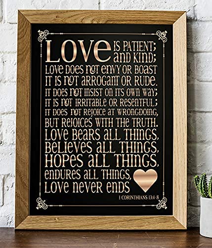 1 Corinthians 13:4?8."Love is Patient &amp; Kind"- Christian Wall Decor- 8x10" - Scripture Wall Art Typography Print- Ready to Frame. Home D?cor, Wedding D?cor- Perfect Wedding &amp; Anniversary Gift!