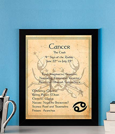 Cancer-The Crab- Zodiac Sign Wall Art. 8 x 10" Print Wall Print-Ready to Frame. Constellation Design-Astrology Decor for Home-Office-Bedroom. Horoscope's Adjectives-Primary Elements. Great Gift!