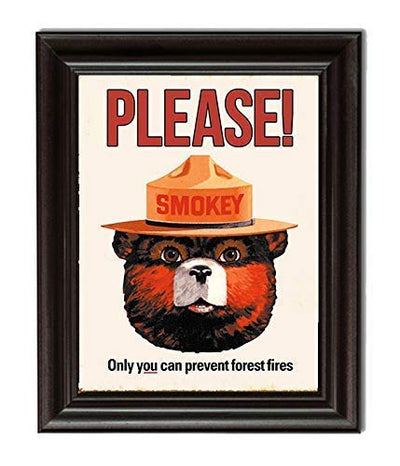 Smokey Bear Wall Print-"PLEASE-Only You Can Prevent Forest Fires"-8 x 10" Retro Distressed Wall Art Print-Ready to Frame. Perfect Home-Office-Bar-Man Cave Decor. Great Gift For Nostalgia Fans.