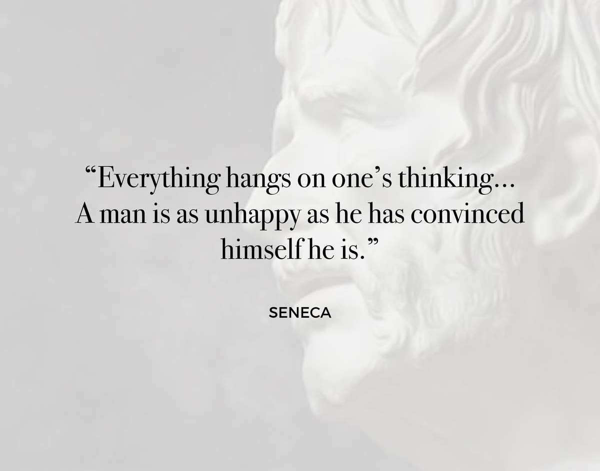 Seneca-"A Man Is as Unhappy as He Has Convinced Himself He Is"-History Quotes Wall Art-10x8" Vintage Typographic Poster Print w/Bust Image-Ready to Frame. Motivational Home-Office-School-Cave Decor!