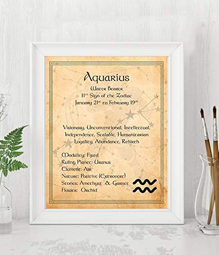 Aquarius-Water Bearer Zodiac Sign Wall Art. 8 x 10 Print Wall Print-Ready to Frame. Constellation Design-Astrology Decor for Home-Office-Bedroom. Horoscope&