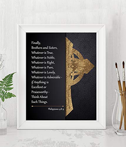 Philippians 4:8."Whatever is True-Think About Such Things"- Bible Verse Wall Art- 8x10"- Modern Scripture Wall Print-Ready to Frame. Inspirational Home-Office-Church Decor. Perfect Christian Gift.