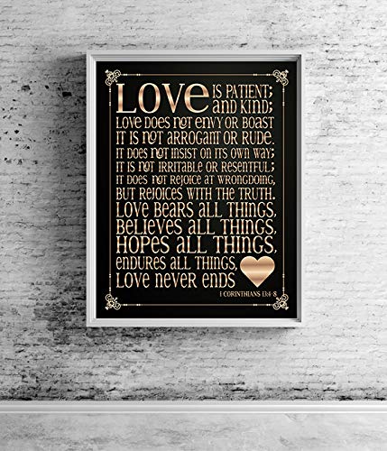 1 Corinthians 13:4?8."Love is Patient &amp; Kind"- Christian Wall Decor- 8x10" - Scripture Wall Art Typography Print- Ready to Frame. Home D?cor, Wedding D?cor- Perfect Wedding &amp; Anniversary Gift!
