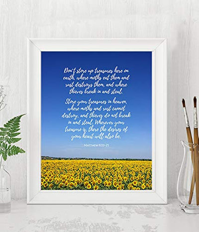 ?Don't Store Up Treasures Here On Earth?- Matthew 6:19-21- Bible Verse Wall Art- 8 x 10" Modern Typographic Design. Scripture Wall Print-Ready to Frame. Home-Office-Church D?cor. Great Christian Gift!