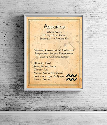 Aquarius-Water Bearer Zodiac Sign Wall Art. 8 x 10 Print Wall Print-Ready to Frame. Constellation Design-Astrology Decor for Home-Office-Bedroom. Horoscope&