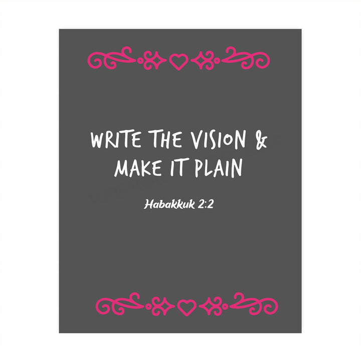 Write the Vision &amp; Make It Plain-Habakkuk 2:2 -Bible Verse Wall Art-8 x 10" Inspirational Christian Print -Ready to Frame. Modern Scripture Print for Home-Office-Church Decor. Great Religious Gift!