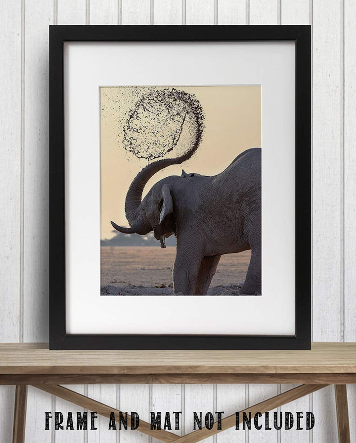 Elephant Shower At Watering Hole- 8 x 10" Print Wall Art- Ready to Frame- Home D?cor, Nursery D?cor &amp; Wall Prints for Animal Themes &amp; Children&
