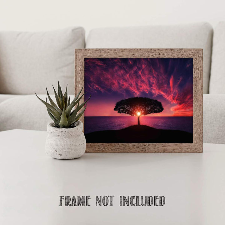 Tree of Life Sunset- 8 x 10"- Print Wall Art- Ready to Frame. Home D?cor, Office D?cor &amp; Nursery Decor. Gorgeous Sun Magically Projecting Thru Tree Overlooking Ocean. Great Art Print for Any Room.