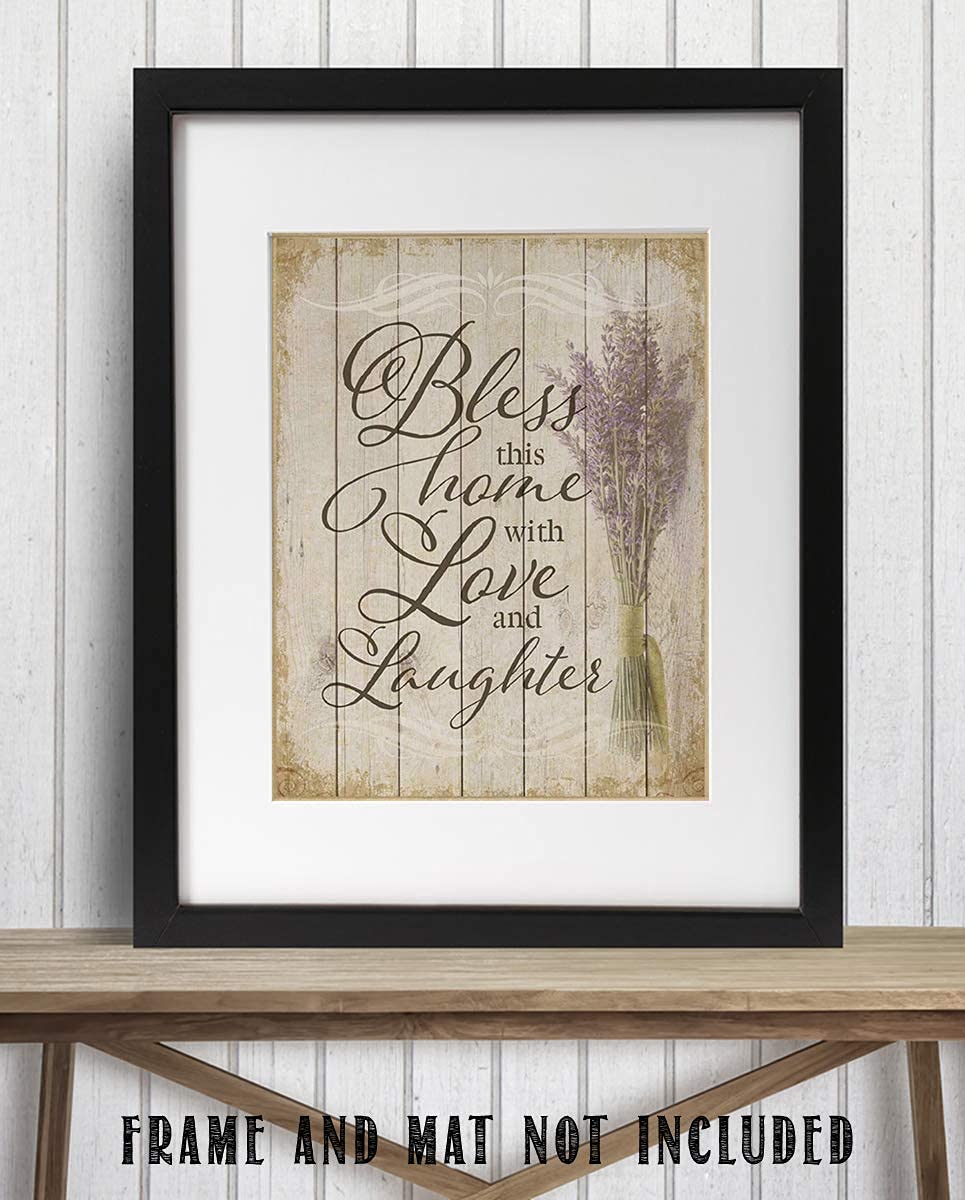 Bless This Home With Love and Laughter- Wood Sign Replica Print- 8 x 10"- Ready to Frame. Rustic, Distressed Home D?cor-Kitchen Decor-Dining D?cor- Great Heartfelt Message-Perfect Housewarming Gift.