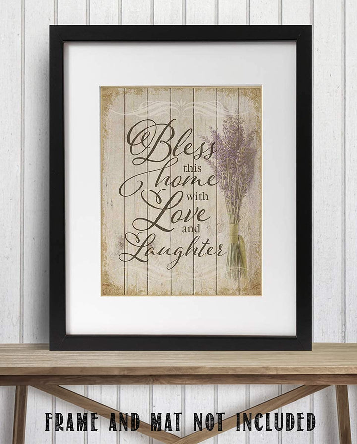 Bless This Home With Love and Laughter- Wood Sign Replica Print- 8 x 10"- Ready to Frame. Rustic, Distressed Home D?cor-Kitchen Decor-Dining D?cor- Great Heartfelt Message-Perfect Housewarming Gift.