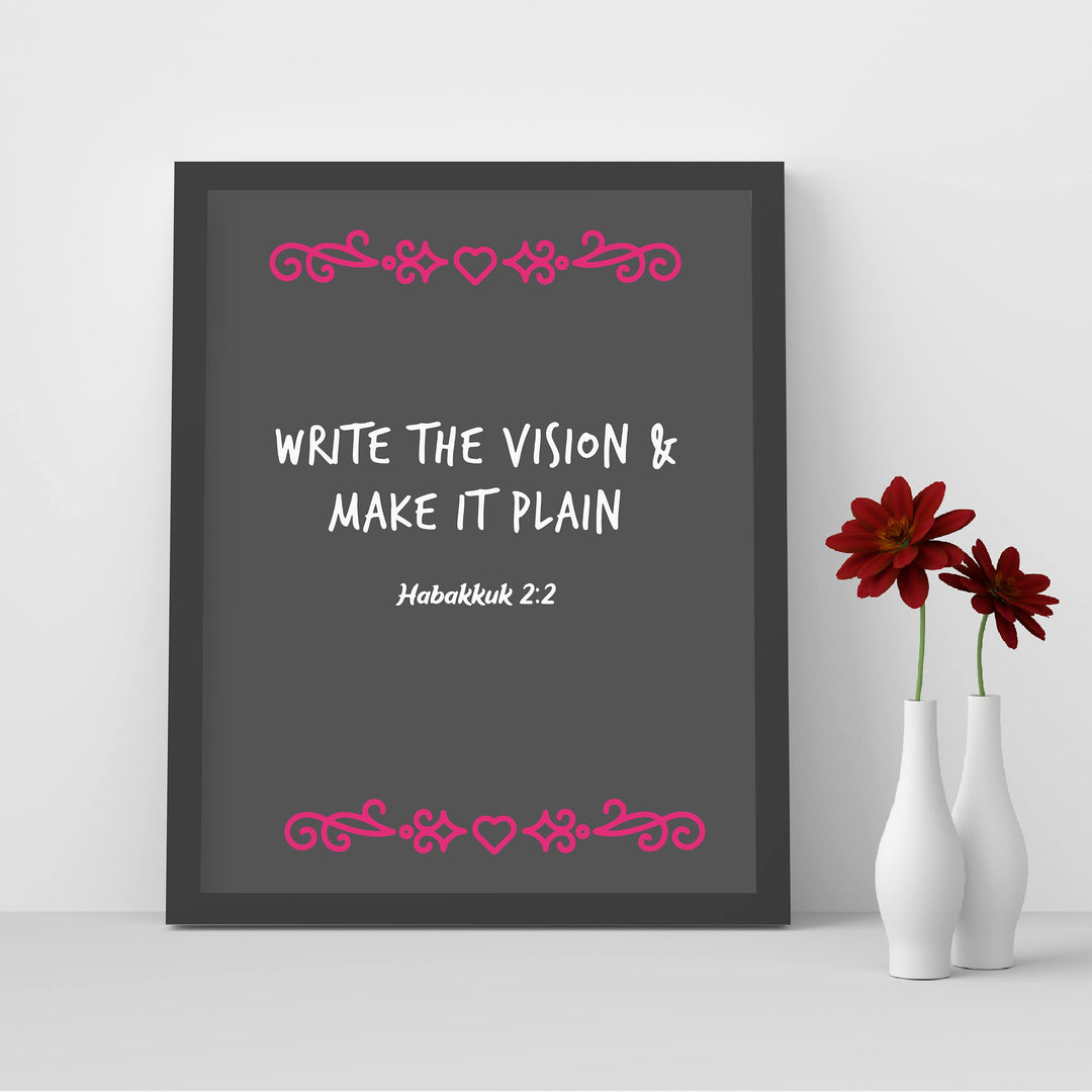 Write the Vision &amp; Make It Plain-Habakkuk 2:2 -Bible Verse Wall Art-8 x 10" Inspirational Christian Print -Ready to Frame. Modern Scripture Print for Home-Office-Church Decor. Great Religious Gift!
