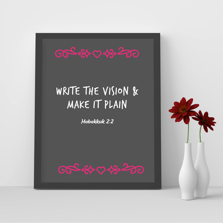 Write the Vision &amp; Make It Plain-Habakkuk 2:2 -Bible Verse Wall Art-8 x 10" Inspirational Christian Print -Ready to Frame. Modern Scripture Print for Home-Office-Church Decor. Great Religious Gift!