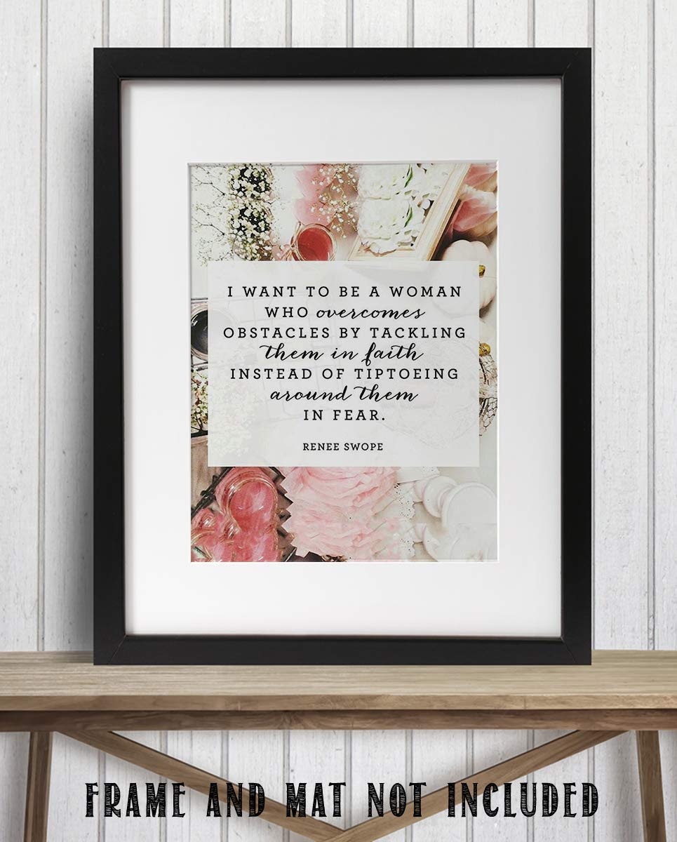 Renee Swope Quotes-Spiritual Wall Art- ?Be a Woman Who Overcomes By Faith vs. Fear?- 8 x 10" Modern Typographic Print-Ready to Frame. Religious Home-Office-Church D?cor. Encouraging Christian Gift.