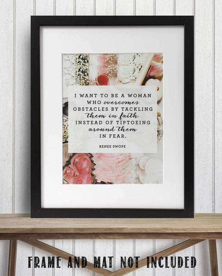 Renee Swope Quotes-Spiritual Wall Art- ?Be a Woman Who Overcomes By Faith vs. Fear?- 8 x 10" Modern Typographic Print-Ready to Frame. Religious Home-Office-Church D?cor. Encouraging Christian Gift.