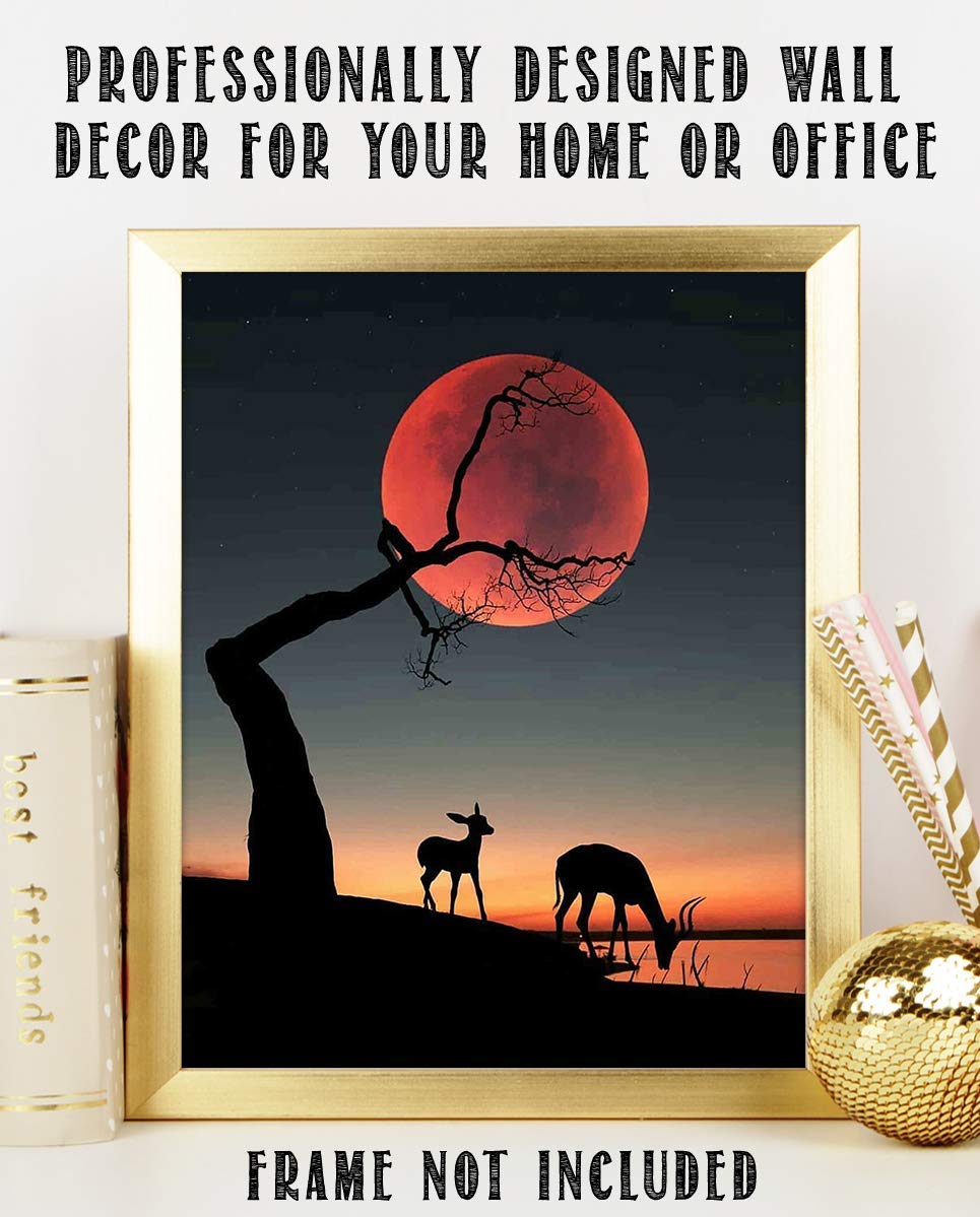 Orange Moon Sunset- 8 x 10"- Print Wall Art- Ready to Frame. Home D?cor, Office D?cor &amp; Nursery Decor. Perfect Evening Sunset with Tree Holding Magical Moon. Great Gift for Nature Art Lovers.