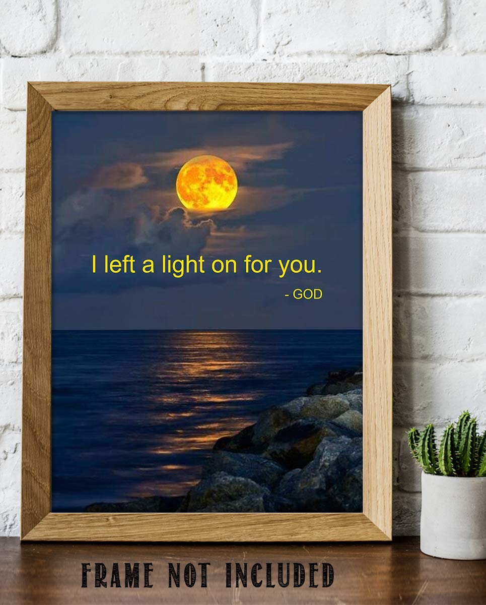 I Left a Light On For You-God- 8 x 10" Spiritual Wall Decor. Modern Typographic Print-Ready to Frame. Home-Office-School-Church D?cor. Great Christian Gift. Inspiring Reminder HE is Always There.