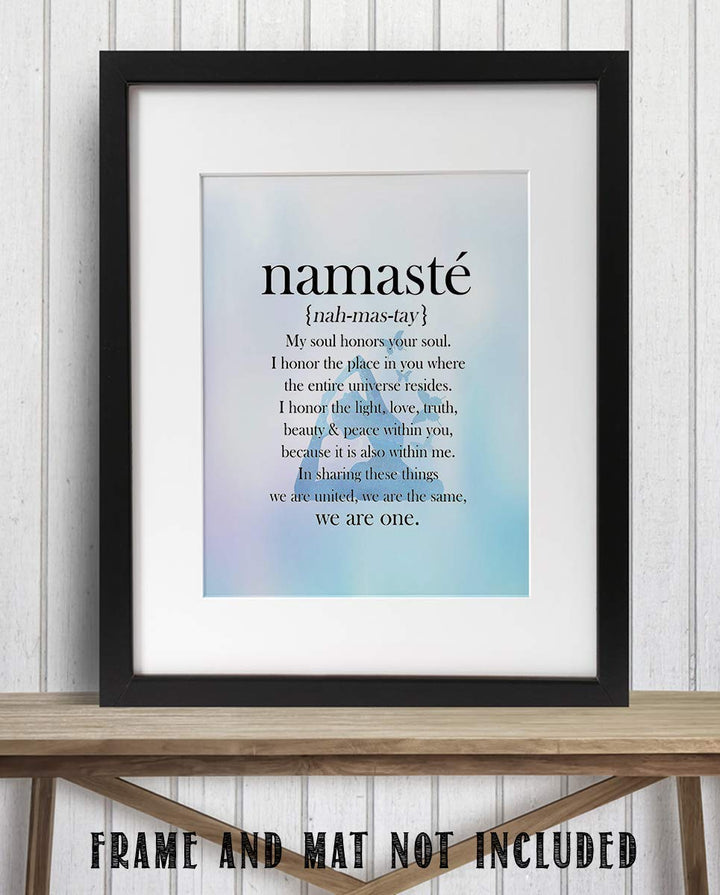 Namaste in Blue Hue-"We Are One"- Inspirational Wall Art in Yoga Pose-8 x 10 Print Wall Art- Ready to Frame. Home D?cor, Studio D?cor &amp; Wall Print. Inspirational Quote- Perfect Gift to Share the Love