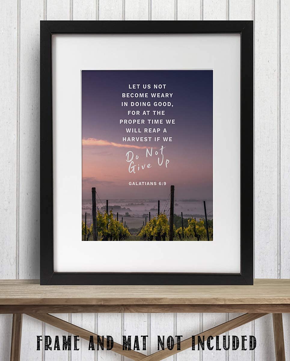 Let Us Not Become Weary- Do Not Give Up- Gal. 6:9- Bible Verse Wall Art- 8x10"-Sunset Vineyards-Scripture Wall Print- Ready to Frame. Home D?cor-Office D?cor-Christian Gifts. The Harvest is Coming!