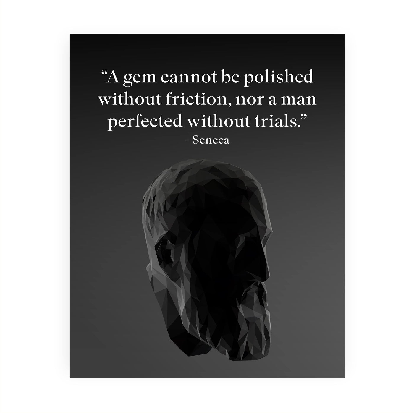 Seneca-"A Gem Cannot Be Polished Without Friction"-Motivational History Quotes Wall Art -8 x 10" Vintage Portrait Typography Print -Ready to Frame. Inspirational Home-Office-Classroom-Cave Decor!