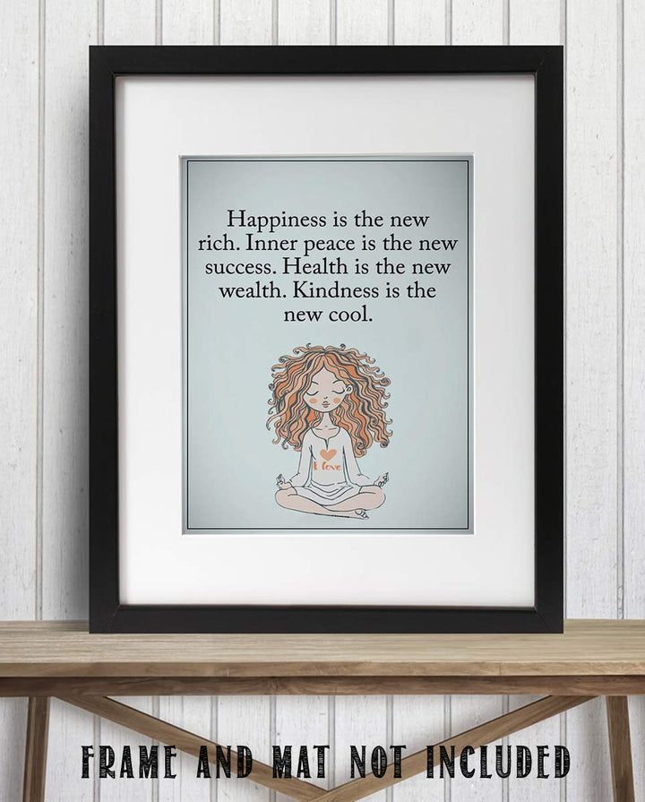 Happiness is the New Rich- Inspirational Wall Art in Yoga Pose-8 x 10 Print Wall Print-Ready to Frame. Modern Chic Decor for Home- Office &amp; Studio. Peace, Health &amp; Kindness is the New Cool-Success!
