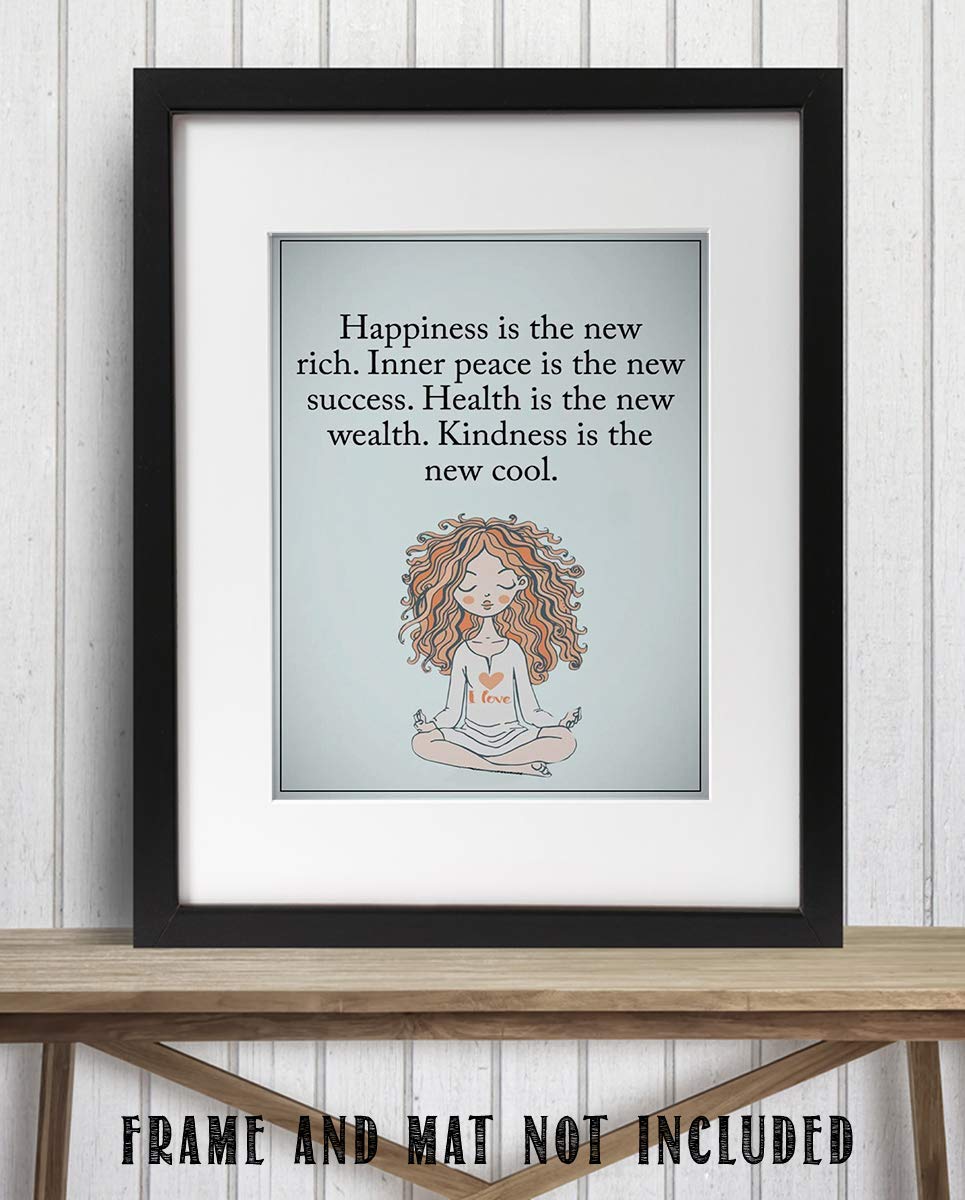 Happiness is the New Rich- Inspirational Wall Art in Yoga Pose-8 x 10 Print Wall Print-Ready to Frame. Modern Chic Decor for Home- Office & Studio. Peace, Health & Kindness is the New Cool-Success!