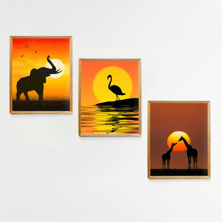 African Wildlife Safari Sunsets- 3 Image Set- 8 x 10&