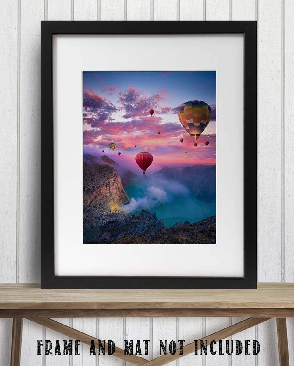 Hot Air Balloons Festival Over Mystic Canyon Lake- 8 x 10" Print Wall Art Ready to Frame. Beautiful Balloons in Gorgeous Natural Setting. Perfect Gift for Flight Enthusiasts.