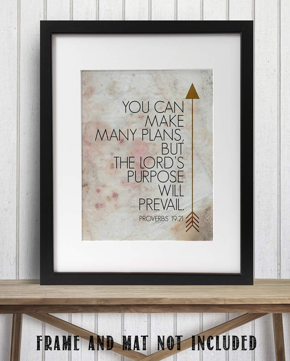 Proverbs 19:21-"You Can Make Many Plans-Lord Will Prevail"-Bible Verse Wall Art- 8x10"- Scripture Wall Print-Ready to Frame. Distressed Parchment Print Design. Home Decor-Office D?cor-Christian Gifts.