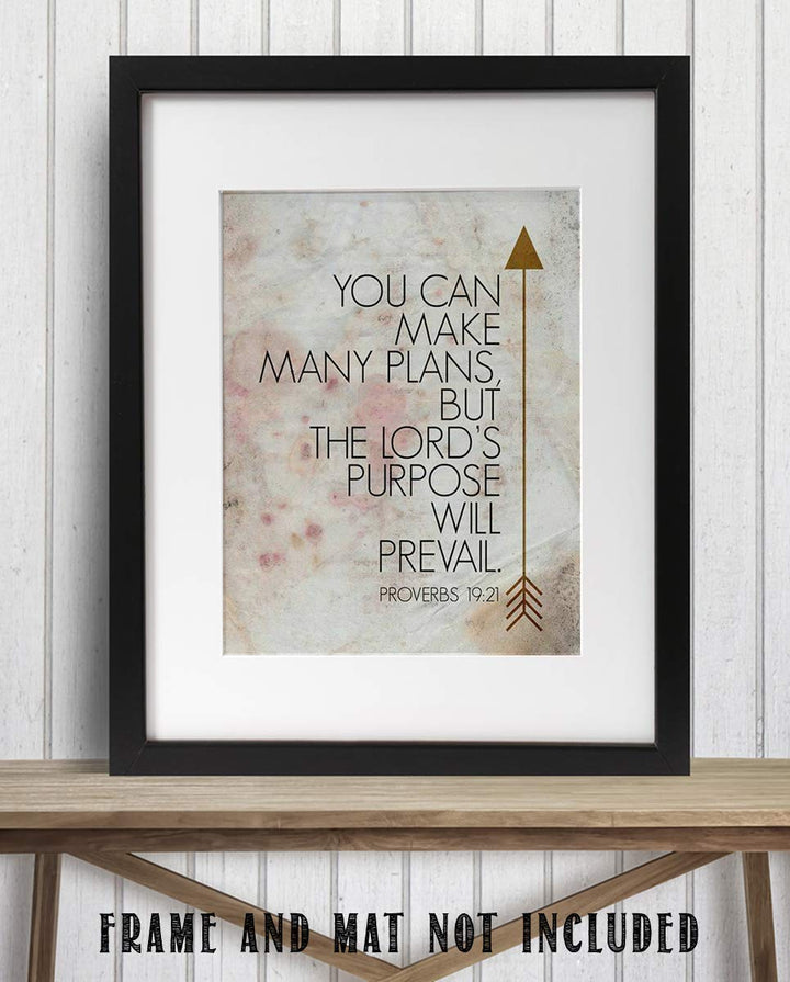 Proverbs 19:21-"You Can Make Many Plans-Lord Will Prevail"-Bible Verse Wall Art- 8x10"- Scripture Wall Print-Ready to Frame. Distressed Parchment Print Design. Home Decor-Office D?cor-Christian Gifts.