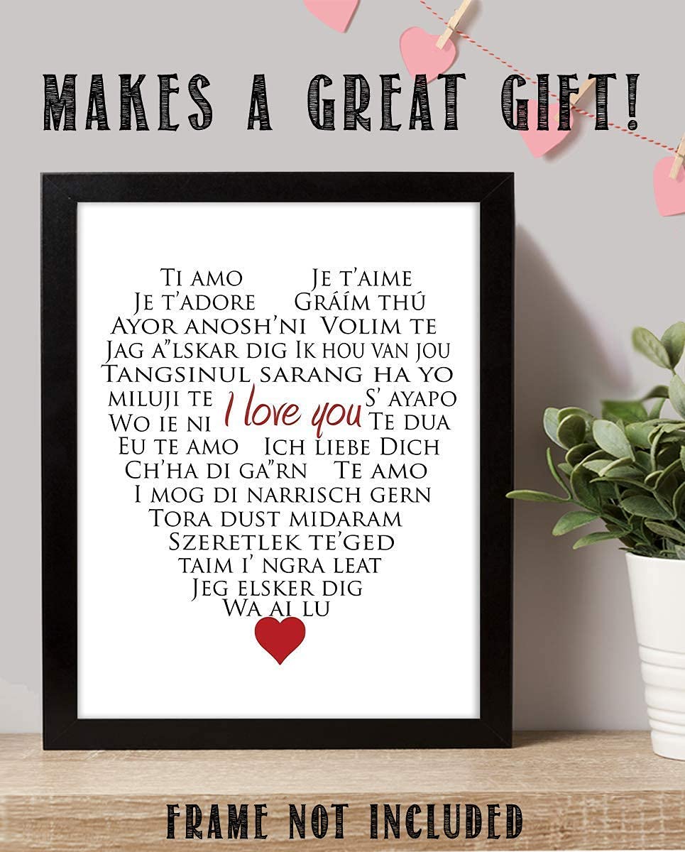 I Love You In Many Languages- Heart Word Art- 8 x10" Wall Art Print- Ready To Frame. Perfect Spouse-Partner Gift. Home Decor- Office Decor. Give a Lasting Gift &amp; Constant Reminder of Your Love.