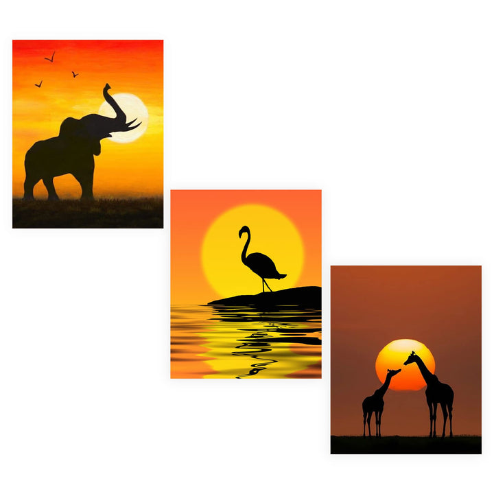 African Wildlife Safari Sunsets- 3 Image Set- 8 x 10&