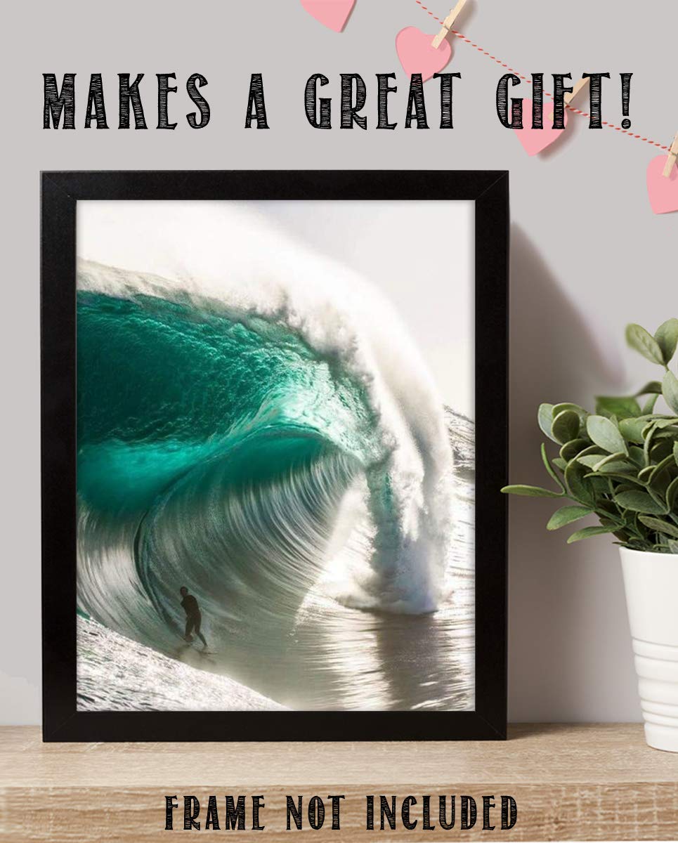 Monster Pipeline Surfer-Poster Print- 8 x 10" Wall Art Print-Ready to Frame. Coastal Home D?cor, Office D?cor &amp; Wall Decor for Beach, Ocean and Surfing Themes. Makes a Perfect Gift for Surf Lovers