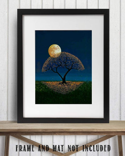 Magical Moon & Electric Tree - 8 x 10 Print Wall Art- Ready to Frame. Home D?cor, Bedroom D?cor & Wall Print. Perfect Nursery Decor, Children's Room and Enchanted Gift for Nature Lovers.