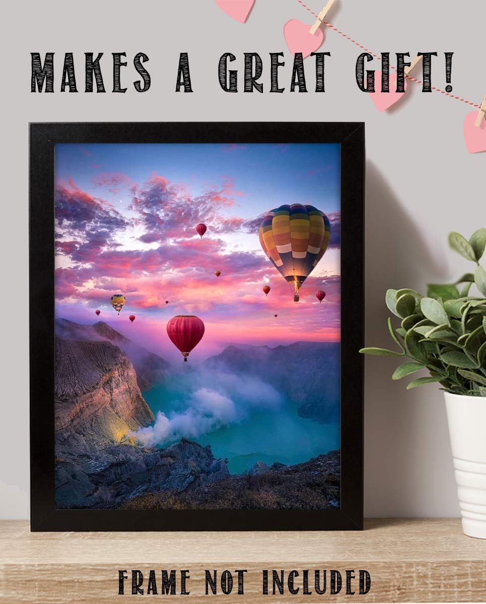 Hot Air Balloons Festival Over Mystic Canyon Lake- 8 x 10" Print Wall Art Ready to Frame. Beautiful Balloons in Gorgeous Natural Setting. Perfect Gift for Flight Enthusiasts.