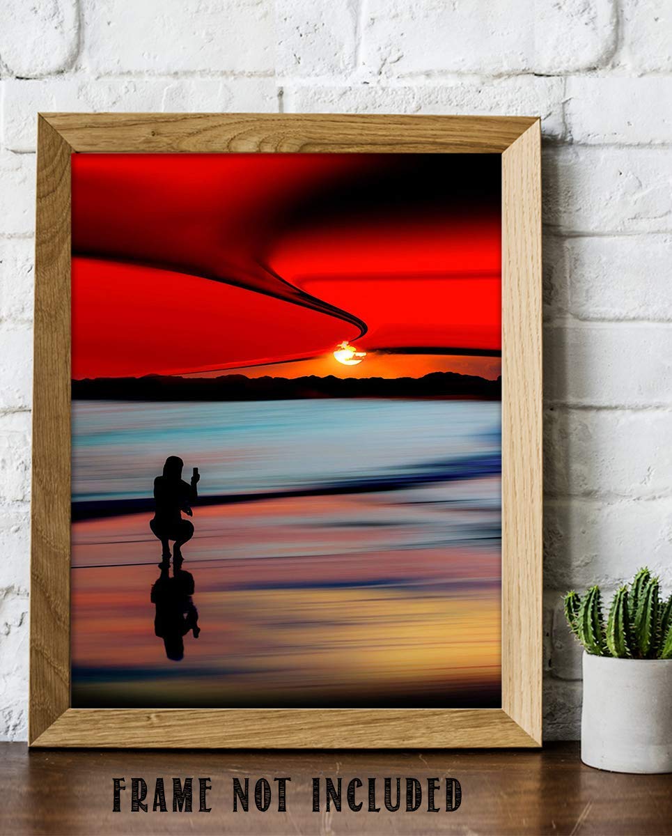 Perfect Pastels Beach Sunset-8 x 10" Print Wall Decor Art-Ready to Frame. Home-Office-Study D?cor. Girl Capturing Beautiful Neon Sunset-Cloud Swirls. Beautiful Gift for Nature-Beach-Photography Lovers