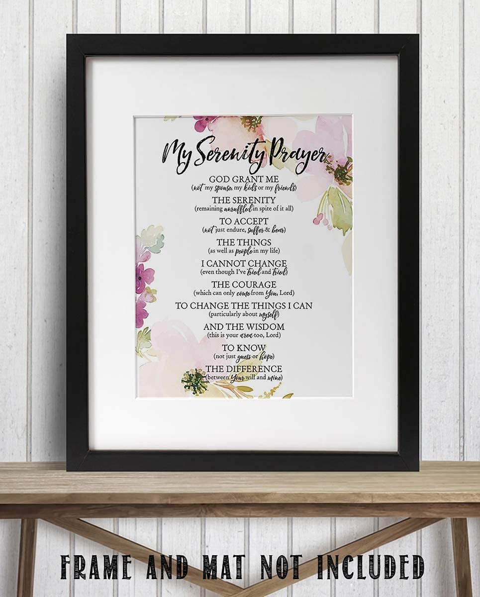 SERENITY PRAYER &amp; Thoughts- 8 x 10"- Art Poster Print- Scripture Wall Art- Elegant Floral Design-Ready to Frame. Home-Church-Office D?cor-Christian Gifts. Inspiring &amp; Encouraging Verse by Niebuhr.