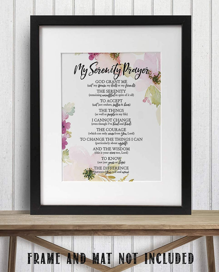 SERENITY PRAYER &amp; Thoughts- 8 x 10"- Art Poster Print- Scripture Wall Art- Elegant Floral Design-Ready to Frame. Home-Church-Office D?cor-Christian Gifts. Inspiring &amp; Encouraging Verse by Niebuhr.