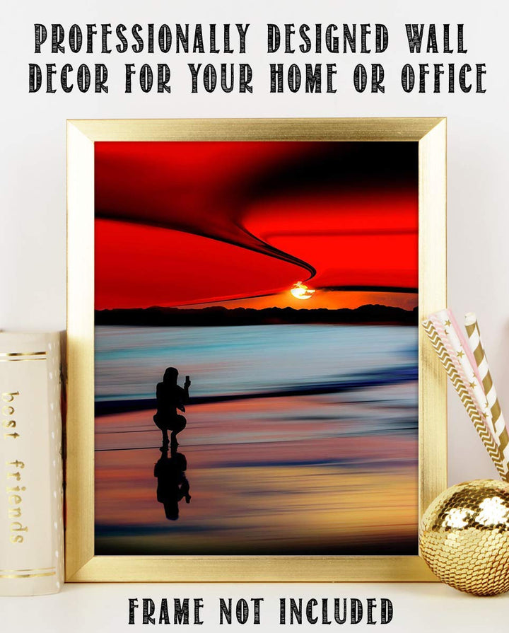 Perfect Pastels Beach Sunset-8 x 10" Print Wall Decor Art-Ready to Frame. Home-Office-Study D?cor. Girl Capturing Beautiful Neon Sunset-Cloud Swirls. Beautiful Gift for Nature-Beach-Photography Lovers